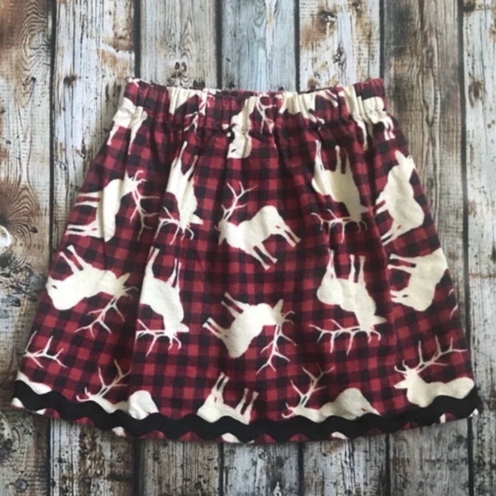 Buffalo Red Plaid Flannel Deer Print Skirt